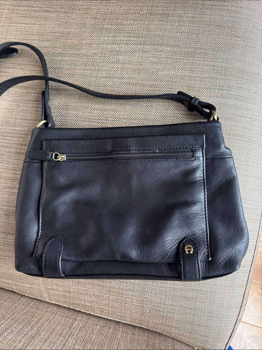 Etienne Aigner Black Leather Shoulder Bag with Gold Hardware